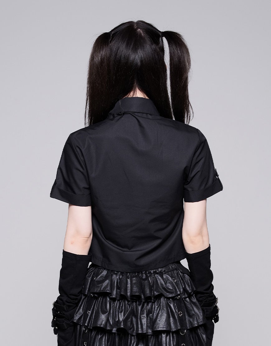 REFLEM【レフレム】チェーンネクタイ付きクロップド半袖シャツ/全2色