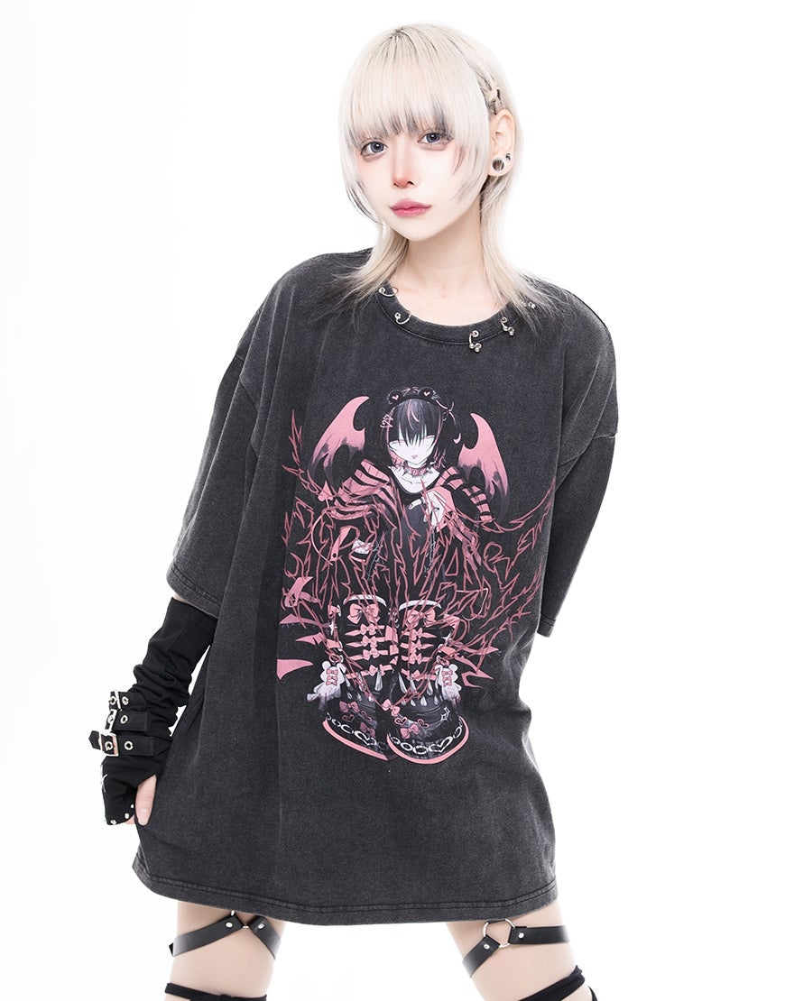 TRAVAS TOKYO【トラバストーキョー】ピアス付イラスト加工半袖Tシャツ