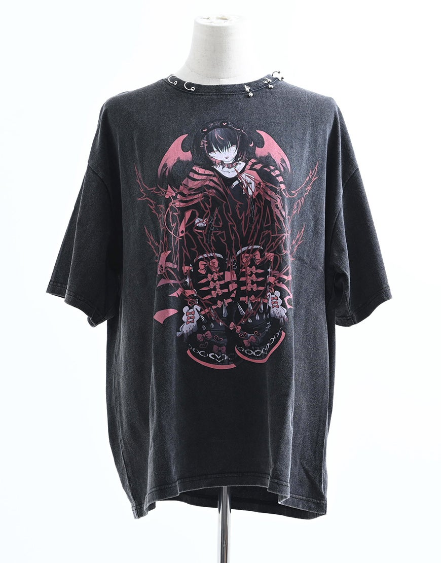 TRAVAS TOKYO【トラバストーキョー】ピアス付イラスト加工半袖Tシャツ
