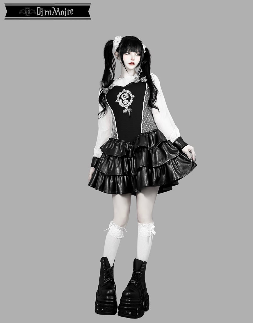 DimMoire【ディムモアール】Baby Skull Layered Dress/Black×White