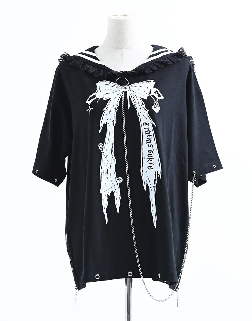 TRAVAS TOKYO【トラバストーキョー】レース使いセーラーカラーTシャツ全2色