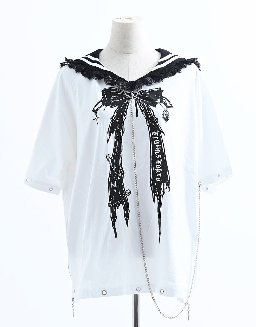 TRAVAS TOKYO【トラバストーキョー】レース使いセーラーカラーTシャツ全2色