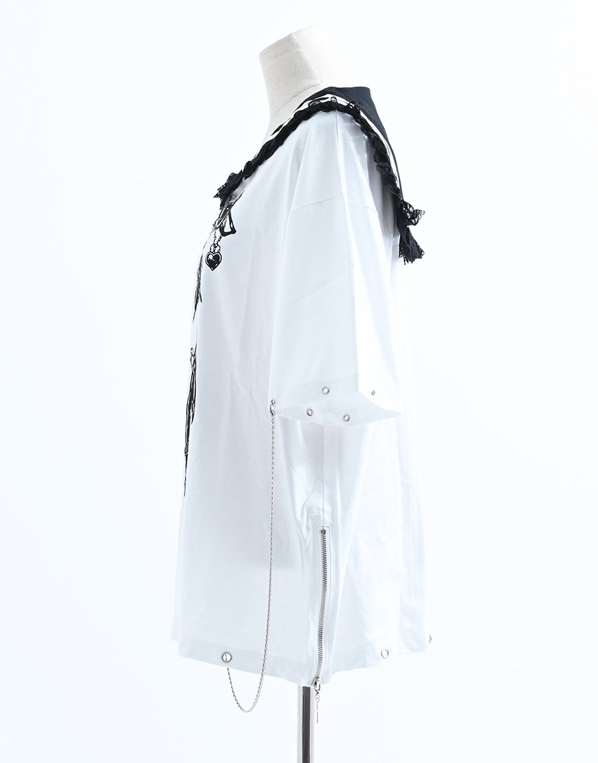 TRAVAS TOKYO【トラバストーキョー】レース使いセーラーカラーTシャツ全2色