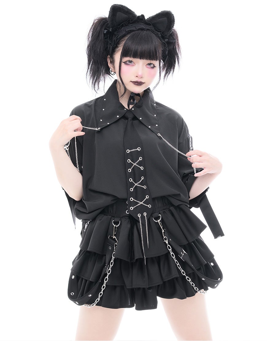TRAVAS TOKYO ネクタイ付き半袖レイヤードシャツ TRAVAS TOKYO【トラバストーキョー】ネクタイ付きパンクスデザイン
