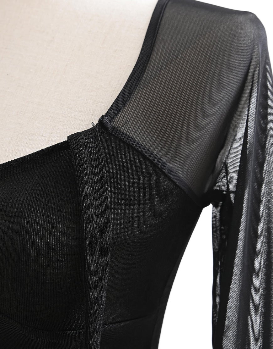 REFLEM - DimMoire ニット×シアー トップス Black REFLEM REFLEM【レフレム】シャーリングシアートップス/全2色