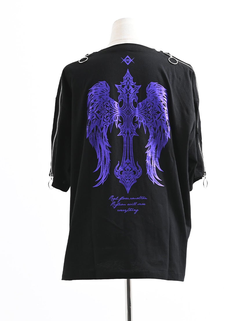 REFLEM【レフレム】ショルダージップ箔プリントTシャツ/全2色
