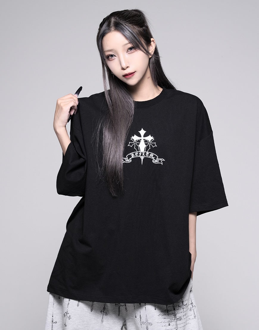 REFLEM【レフレム】クロスラインストーンTシャツ/全2色