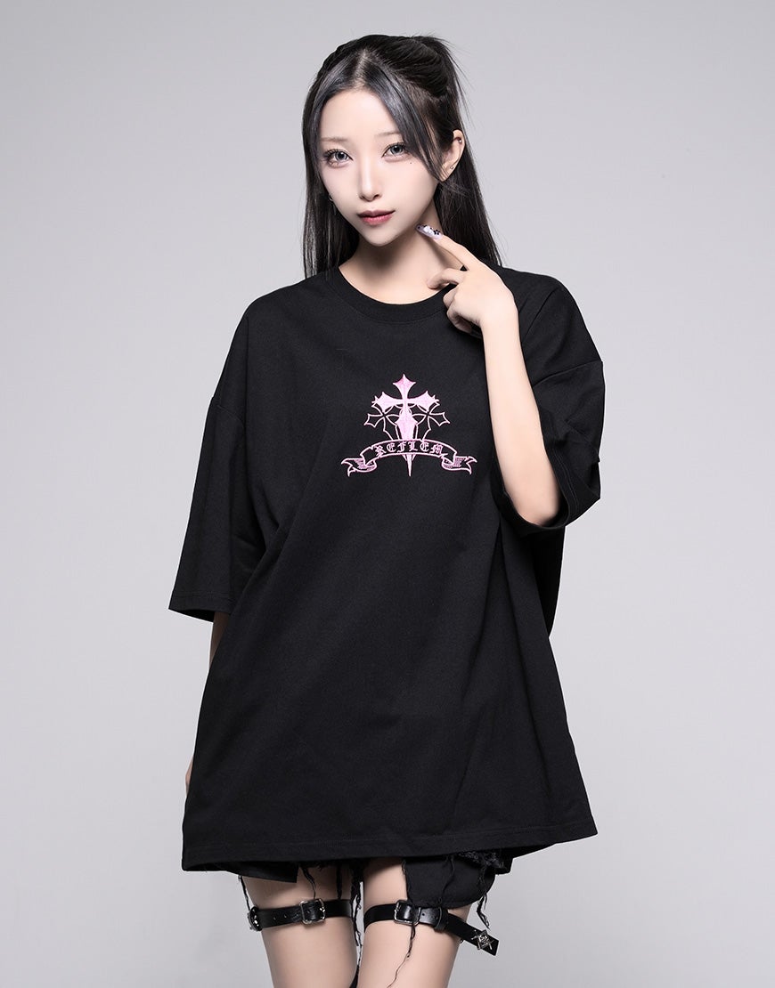 REFLEM【レフレム】クロスラインストーンTシャツ/全2色