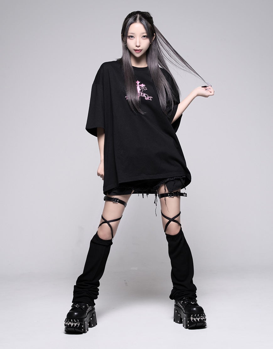 REFLEM【レフレム】クロスラインストーンTシャツ/全2色