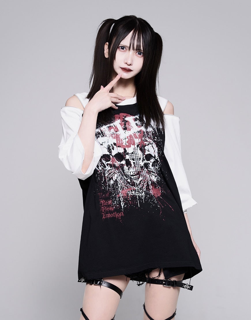 REFLEM【レフレム】スカルプリントジップ使いラグランTシャツ/全2色