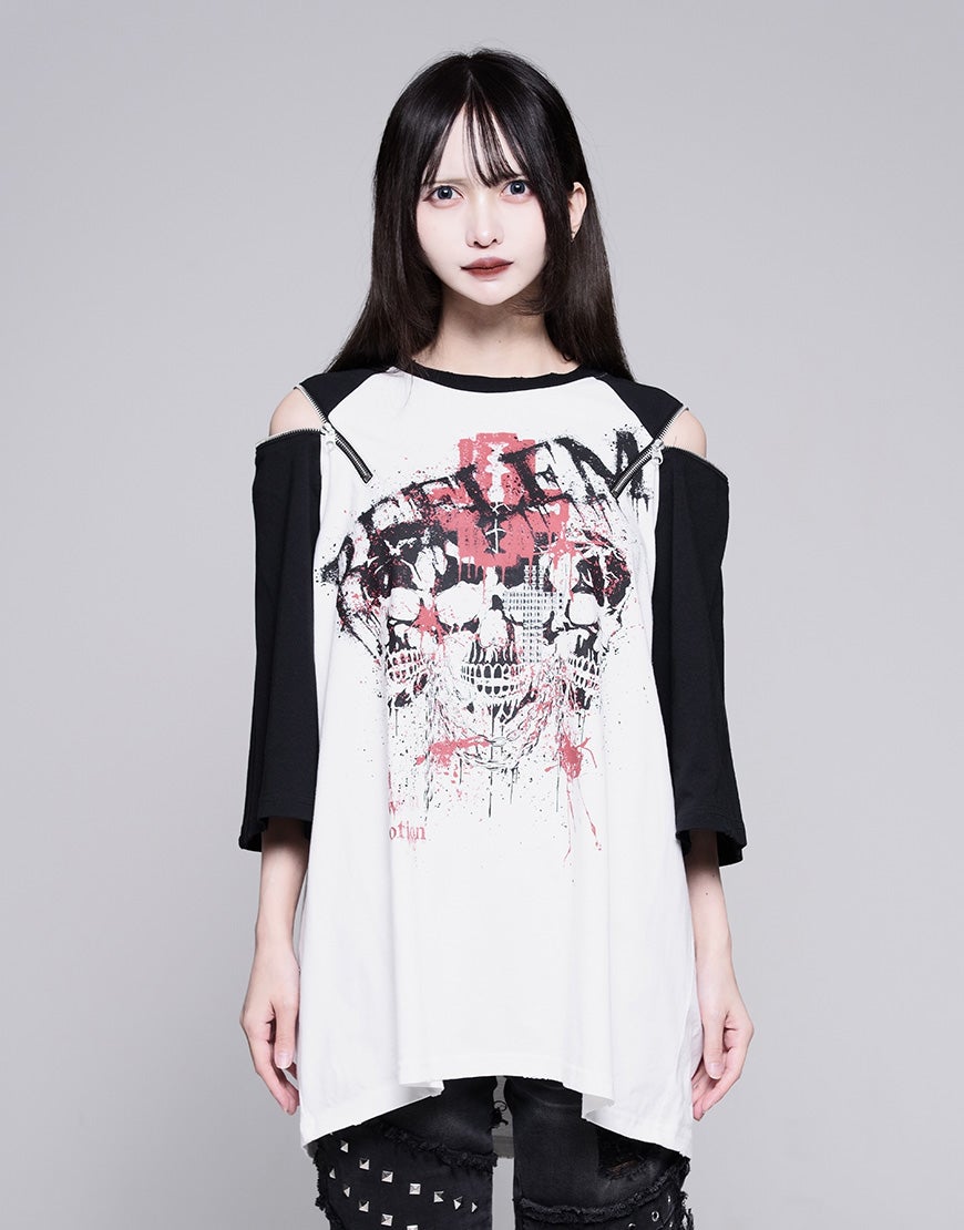 REFLEM【レフレム】スカルプリントジップ使いラグランTシャツ/全2色