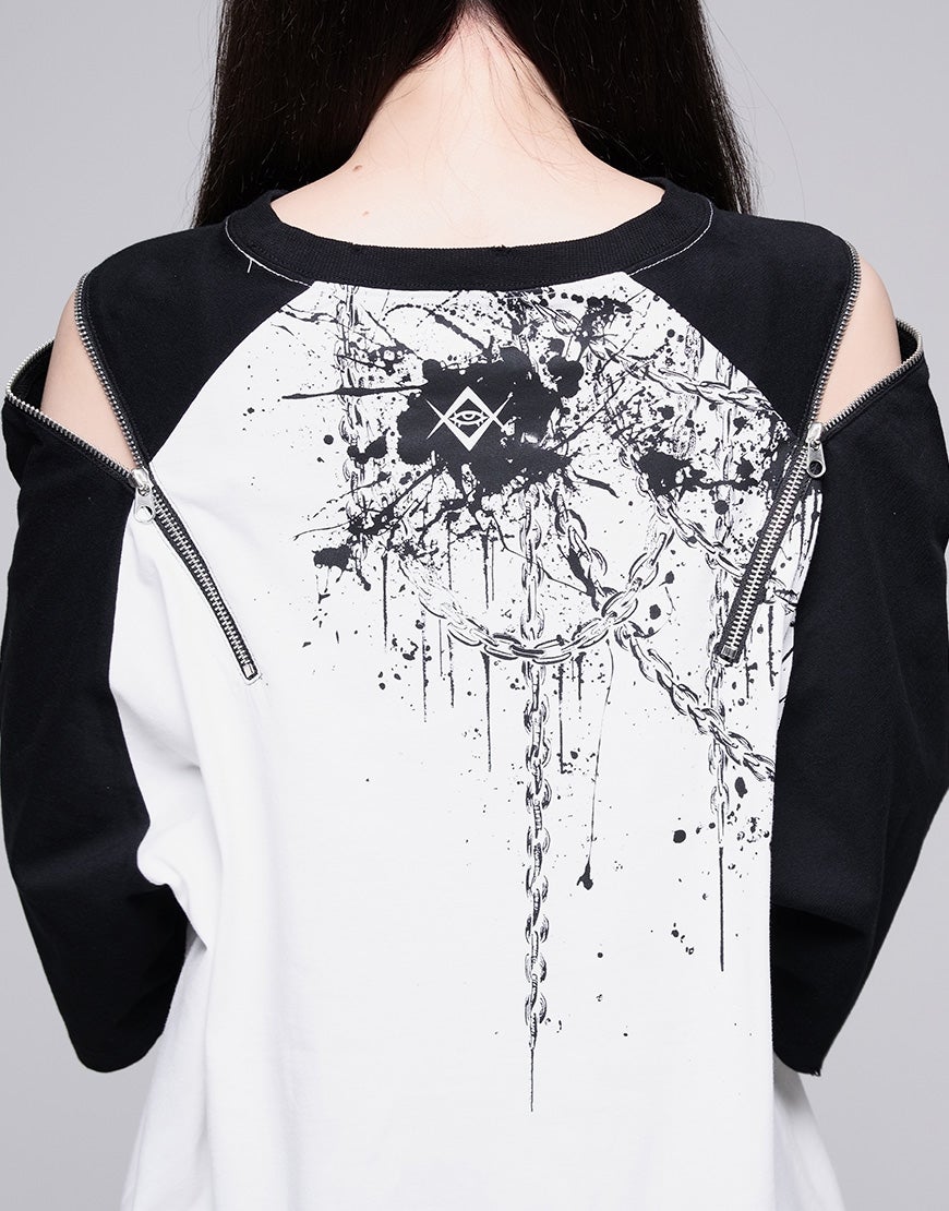 REFLEM【レフレム】スカルプリントジップ使いラグランTシャツ/全2色