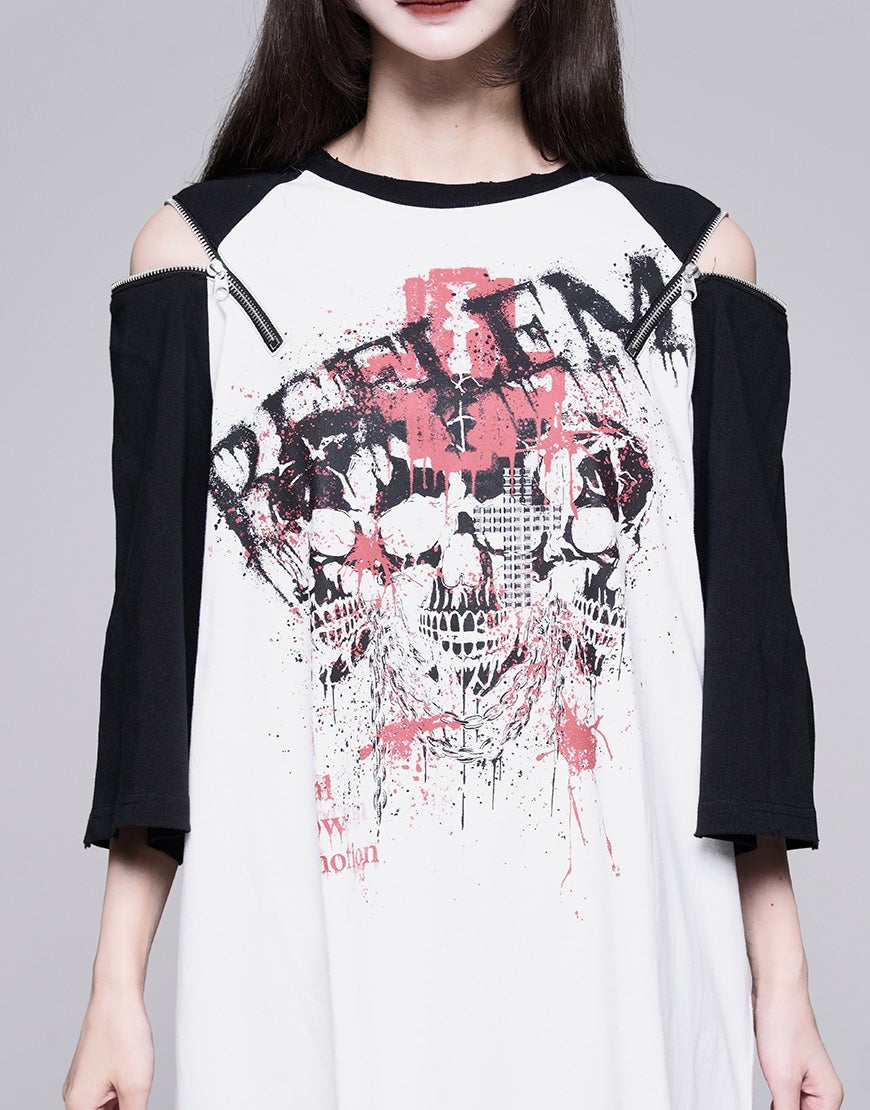 REFLEM【レフレム】スカルプリントジップ使いラグランTシャツ/全2色
