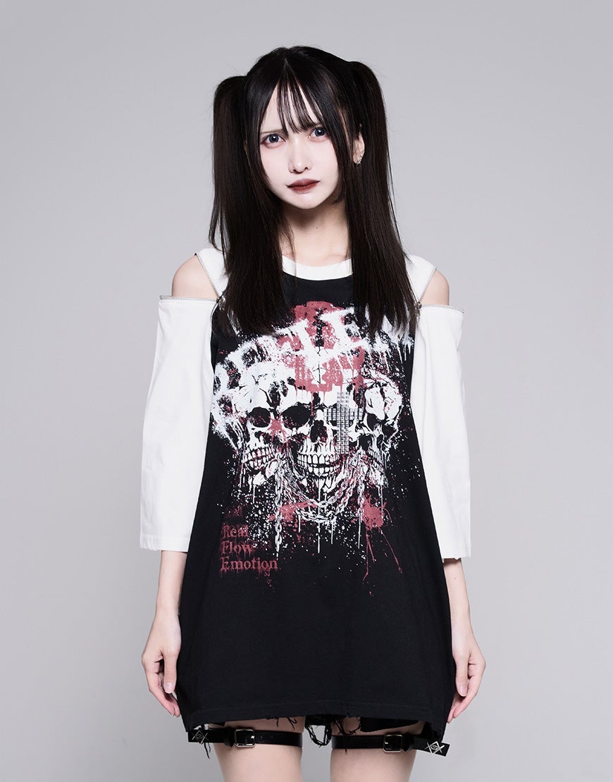 REFLEM【レフレム】スカルプリントジップ使いラグランTシャツ/全2色