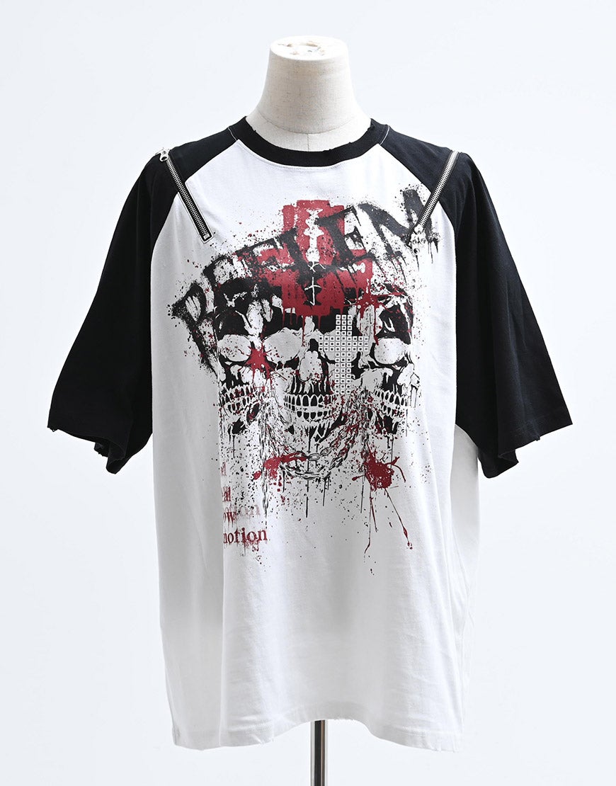REFLEM【レフレム】スカルプリントジップ使いラグランTシャツ/全2色