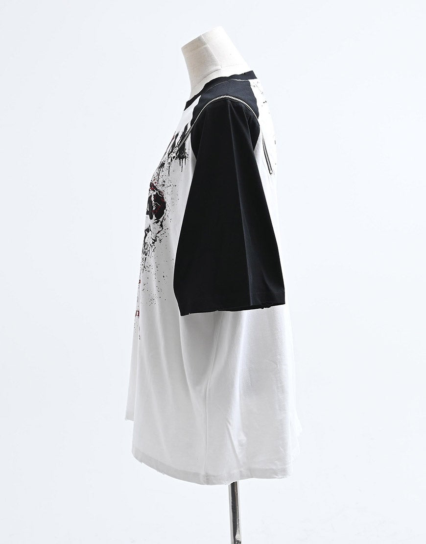 REFLEM【レフレム】スカルプリントジップ使いラグランTシャツ/全2色