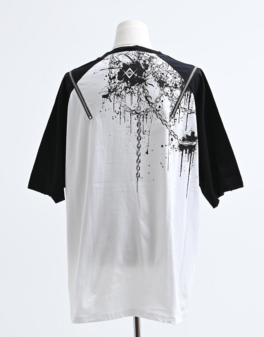 REFLEM【レフレム】スカルプリントジップ使いラグランTシャツ/全2色