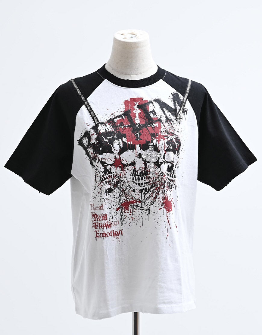 REFLEM【レフレム】スカルプリントジップ使いラグランTシャツ/全2色