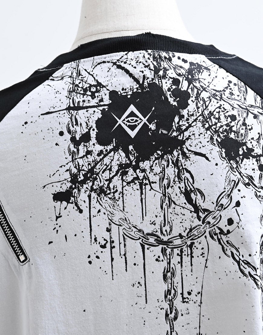 REFLEM【レフレム】スカルプリントジップ使いラグランTシャツ/全2色