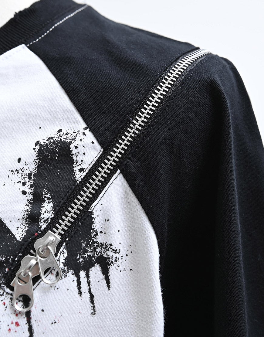 REFLEM【レフレム】スカルプリントジップ使いラグランTシャツ/全2色