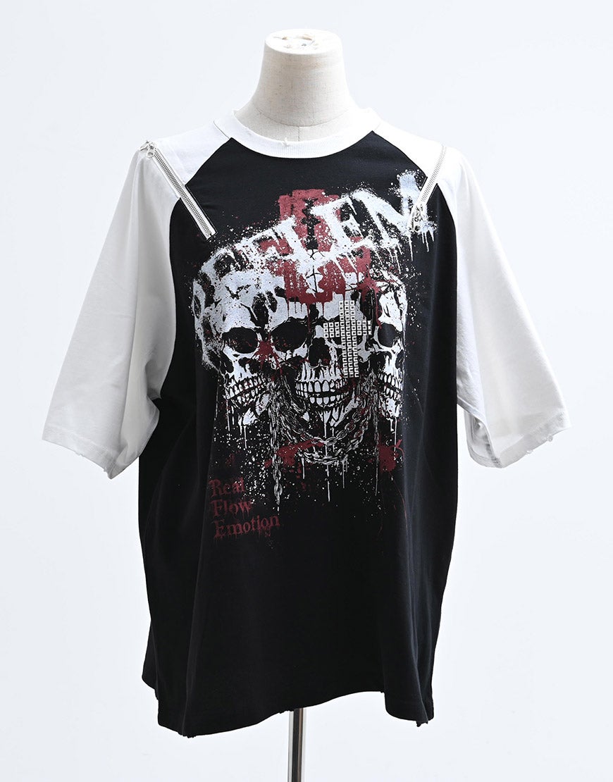 REFLEM【レフレム】スカルプリントジップ使いラグランTシャツ/全2色