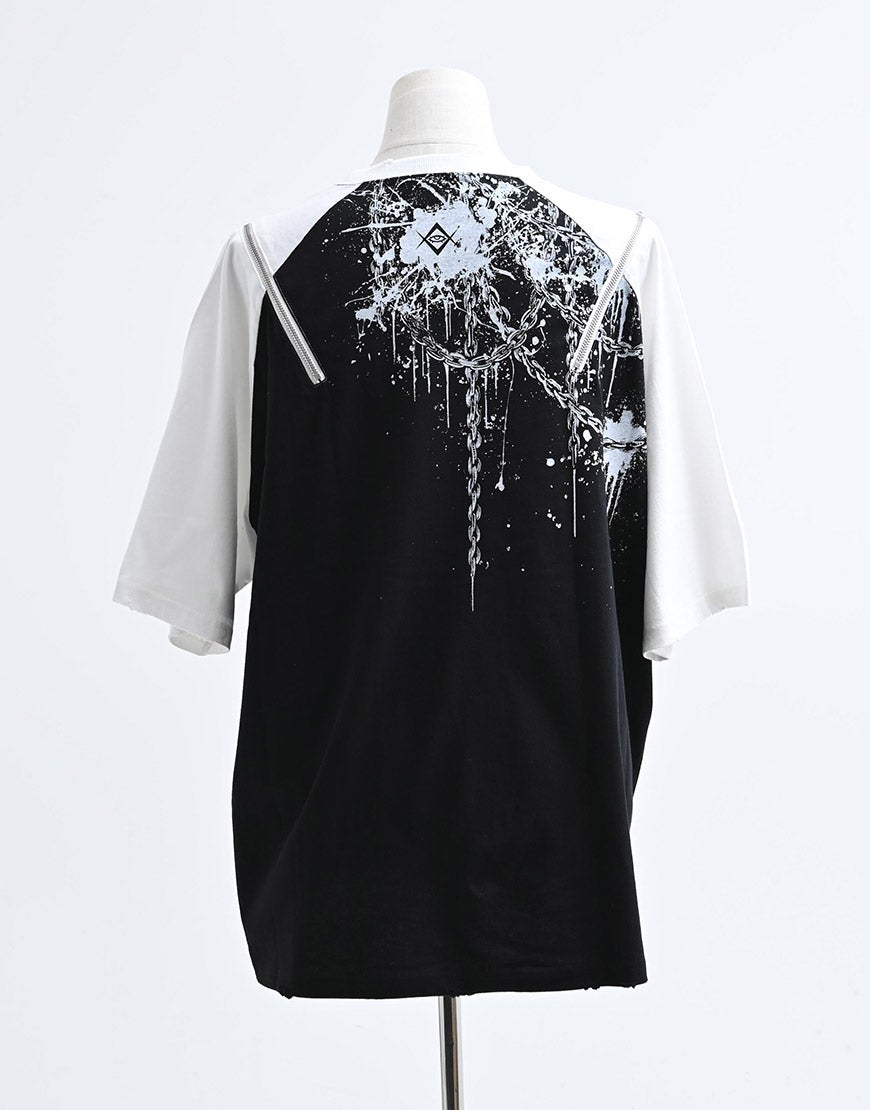 REFLEM【レフレム】スカルプリントジップ使いラグランTシャツ/全2色