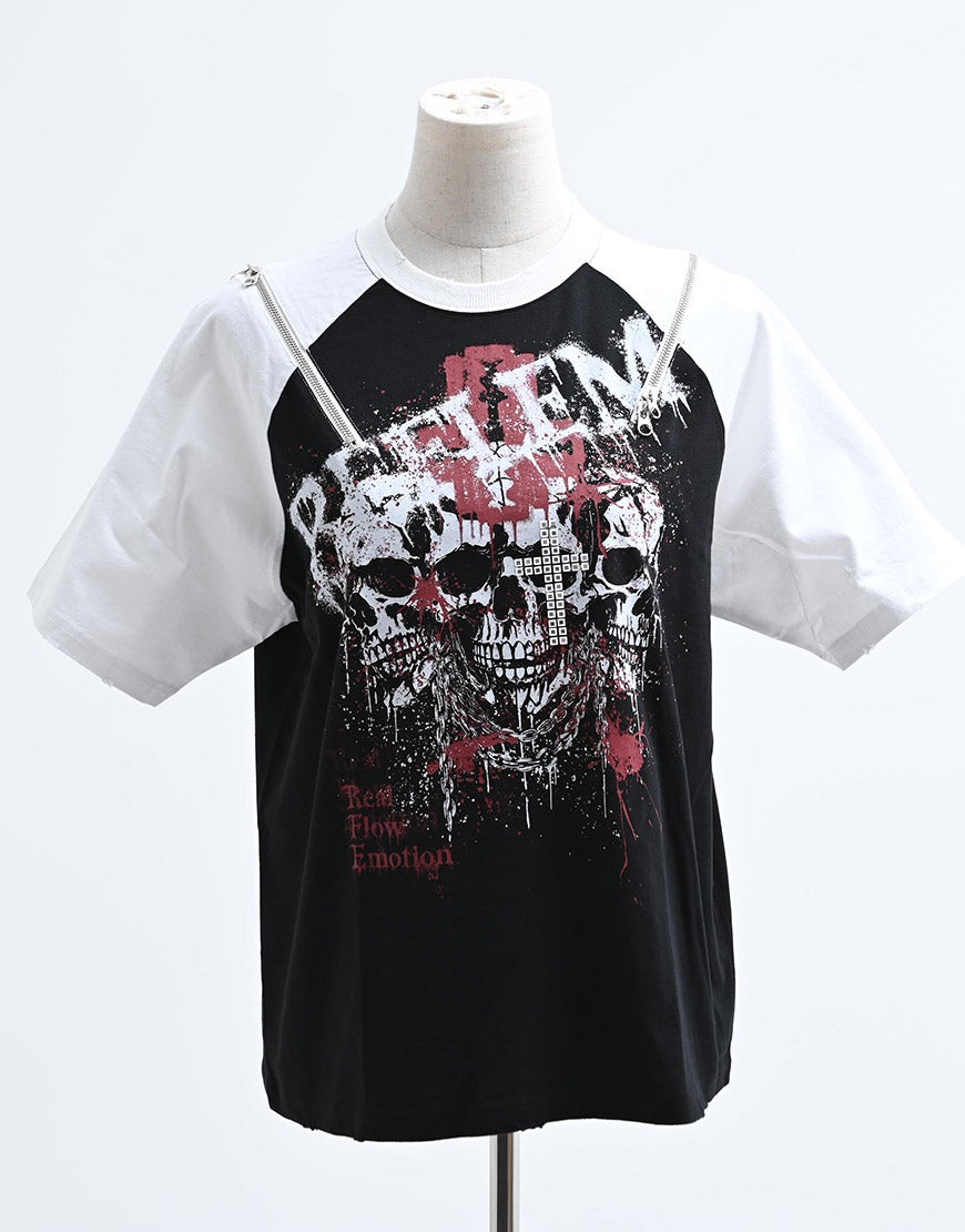 REFLEM【レフレム】スカルプリントジップ使いラグランTシャツ/全2色