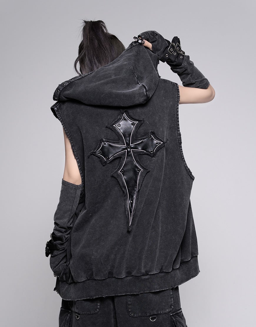 REFLEM【レフレム】ピグメント加工クロスパッチ付きノースリーブ