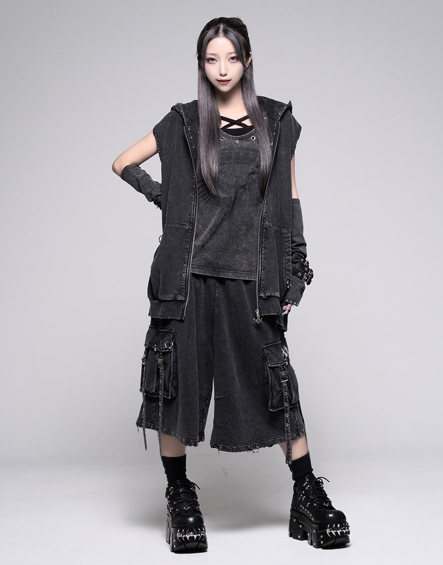 REFLEM【レフレム】ピグメント加工クロスパッチ付きノースリーブ