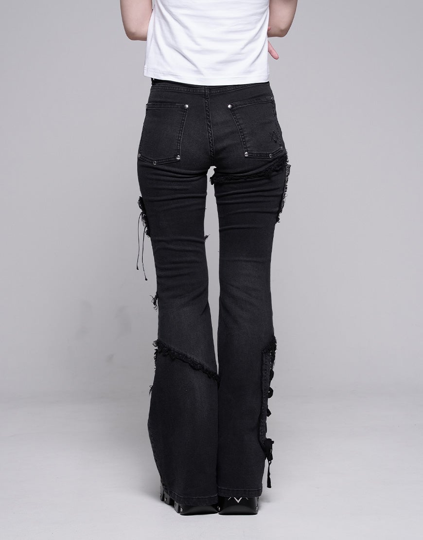 REFLEM切り替えカットオフフレアデニムパンツ BLACK（ブラック）Sサイズ REFLEM【レフレム】切り替えカットオフフレアデニムパンツ/全2色