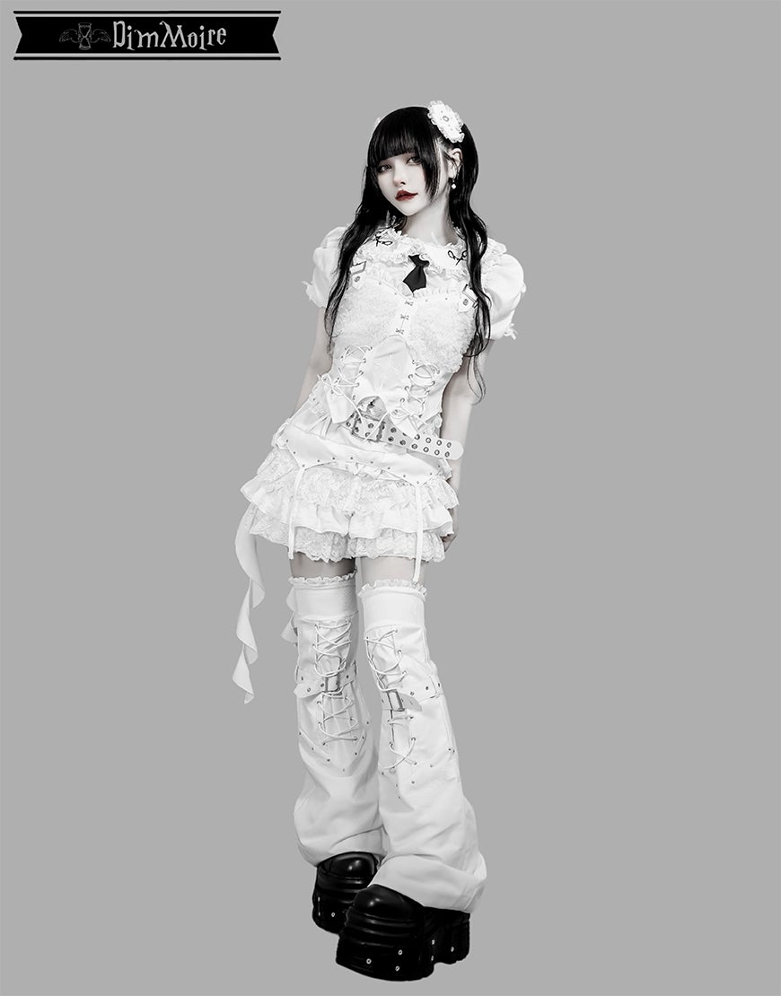 DimMoire【ディムモアール】拘束編み上げニーハイウォーマー/White