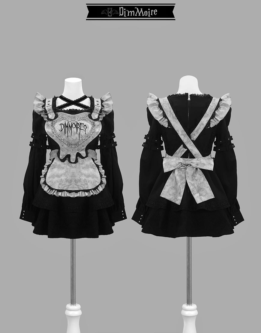 DimMoire Drip Heartメイドワンピース Black&Gray DimMoire【ディムモアール】Drip Heartメイドワンピース/Black×Gray