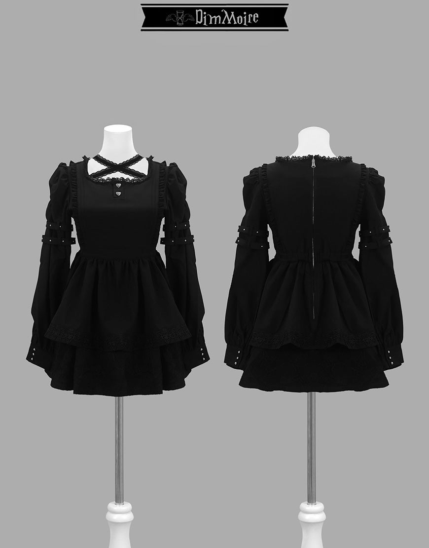 DimMoire【ディムモアール】Drip Heartメイドワンピース/Black×Gray