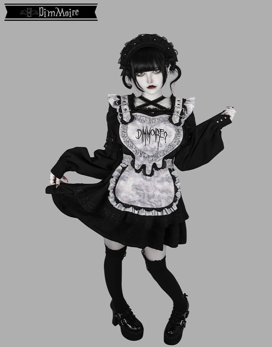 DimMoire Drip Heartメイドワンピース Black&Gray DimMoire【ディムモアール】Drip Heartメイドワンピース/Black×Gray