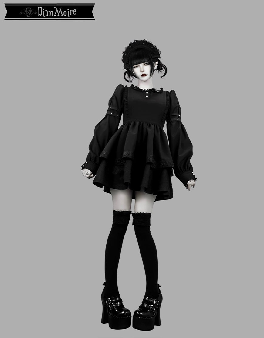 DimMoire【ディムモアール】Drip Heartメイドワンピース/Black×Gray