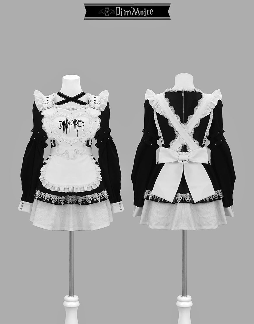 Drip Heartメイドワンピ【Black&White】M DimMoire DimMoire【ディムモアール】Drip Heartメイドワンピース/Black×White
