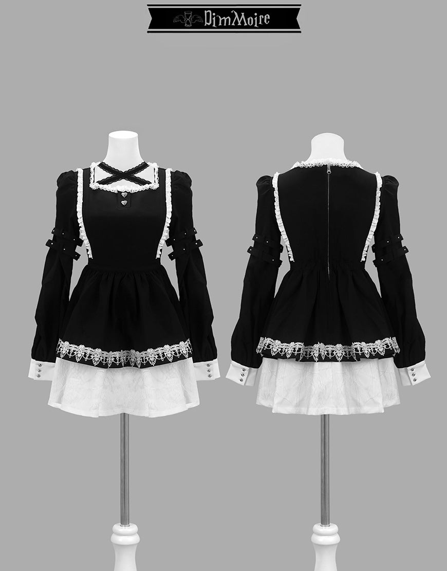 DimMoire【ディムモアール】Drip Heartメイドワンピース/Black×White