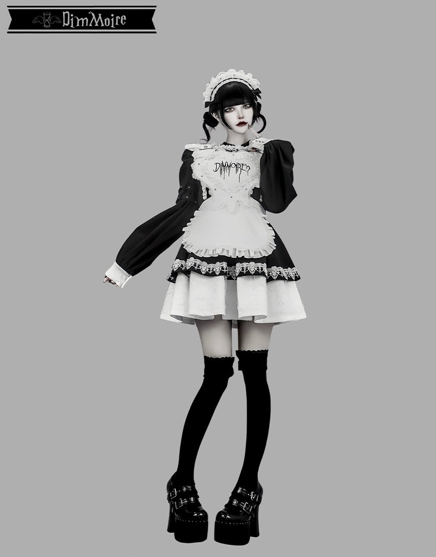 DimMoire【ディムモアール】Drip Heartメイドワンピース/Black×White