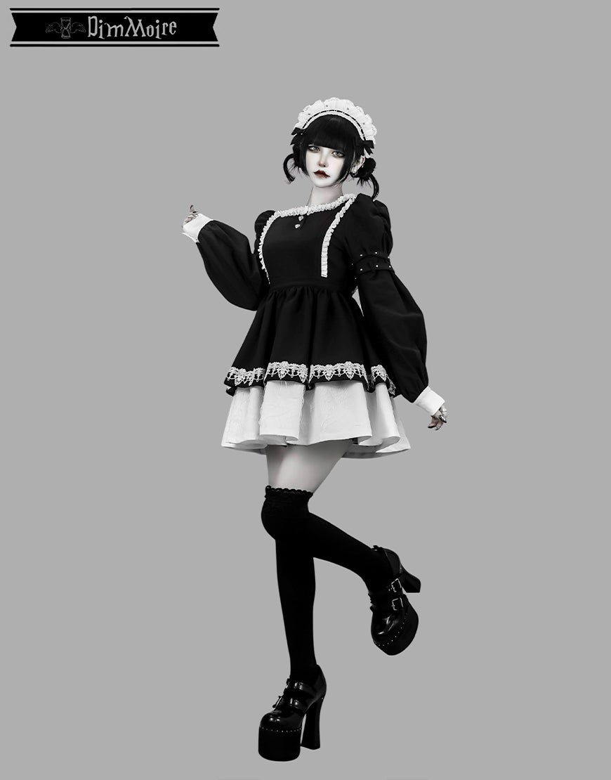 DimMoire【ディムモアール】Drip Heartメイドワンピース/Black×White