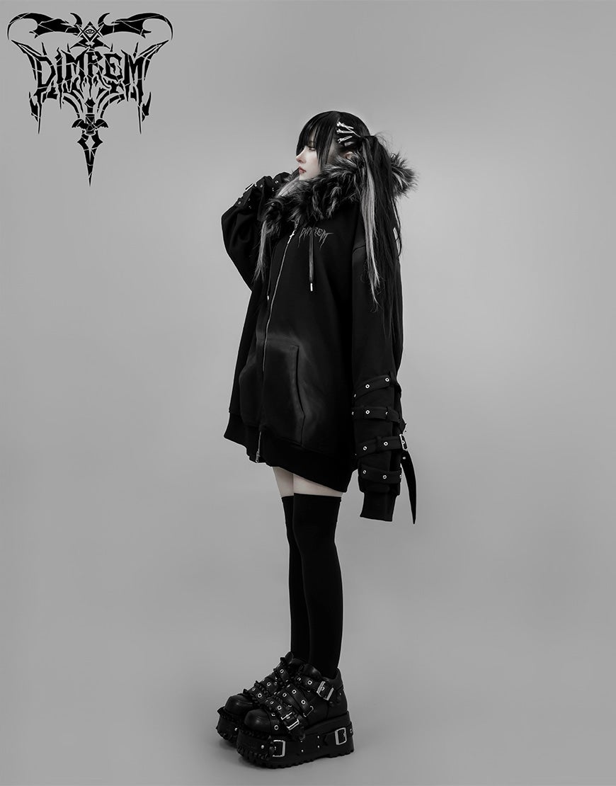 DIMREM【ディムレム】超ハトメファーフードパーカー/Black DIMREM【ディムレム】超ハトメファーフードパーカー