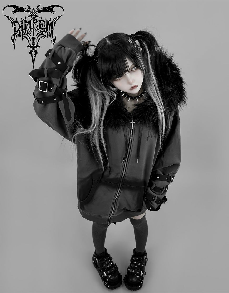 DIMREM【ディムレム】超ハトメファーフードパーカー/Gray DIMREM【ディムレム】超ハトメファーフードパーカー