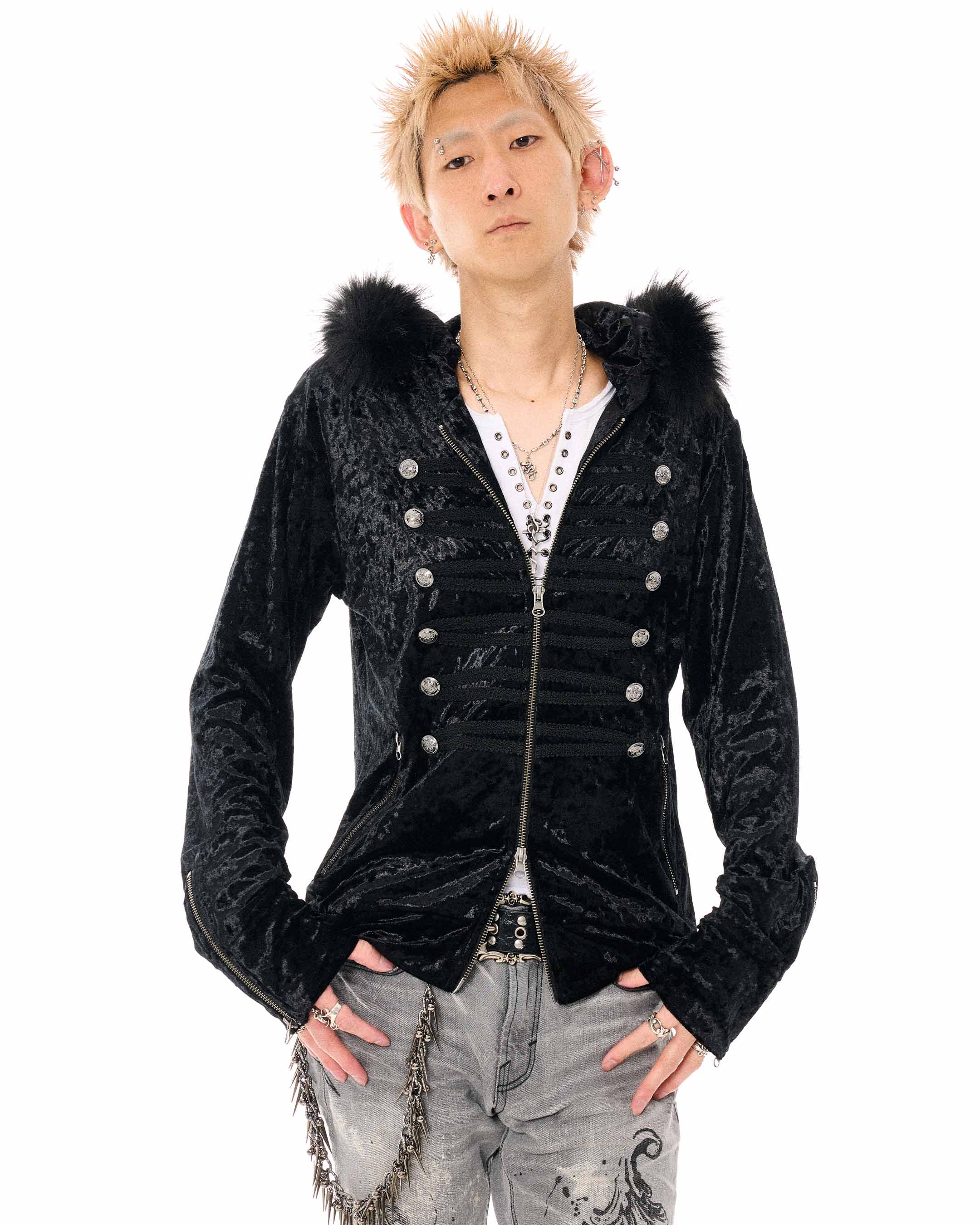 FUGA【フーガ】ファー付きベロアナポレオンジップパーカー/全1色