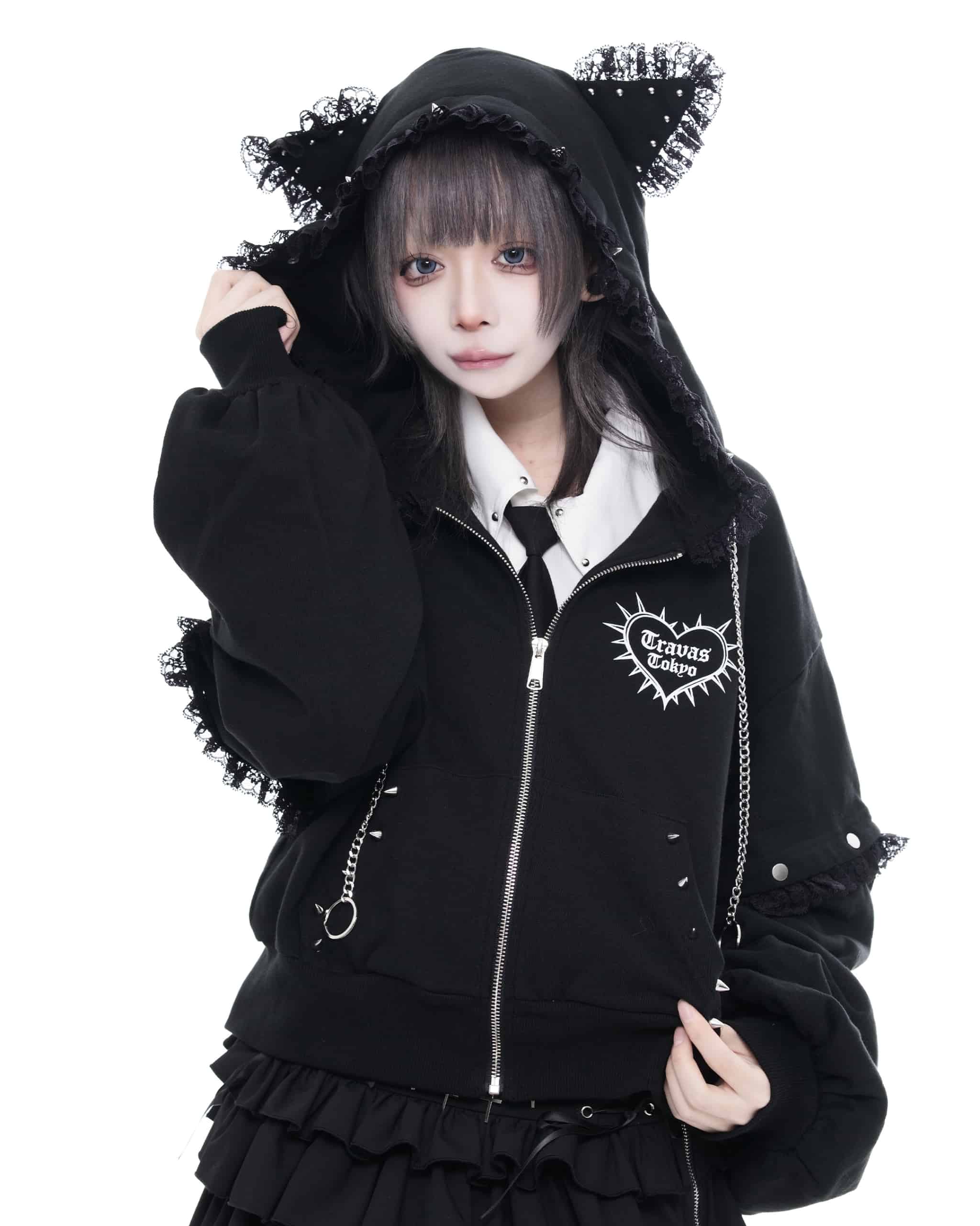 TRAVAS TOKYO【トラバストーキョー】レース使い猫耳ジップパーカー