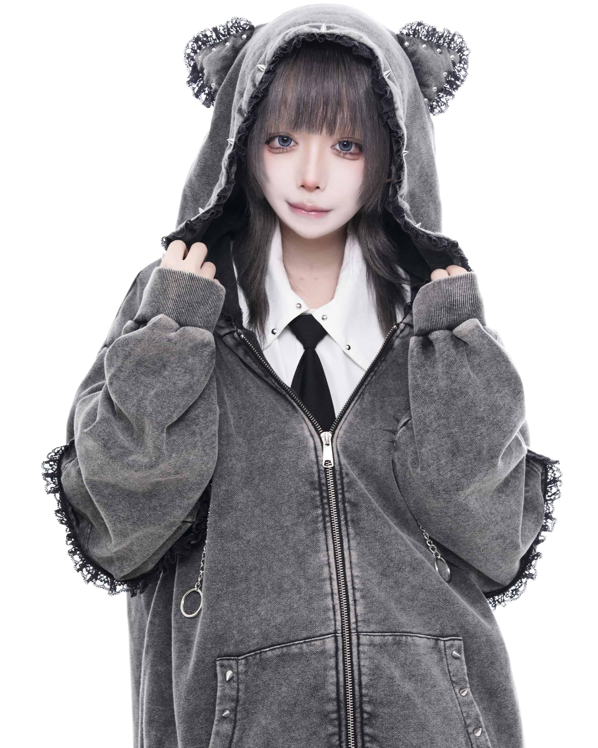 TRAVAS TOKYO 猫耳パーカー TRAVAS TOKYO【トラバストーキョー】レース使い猫耳ジップパーカー