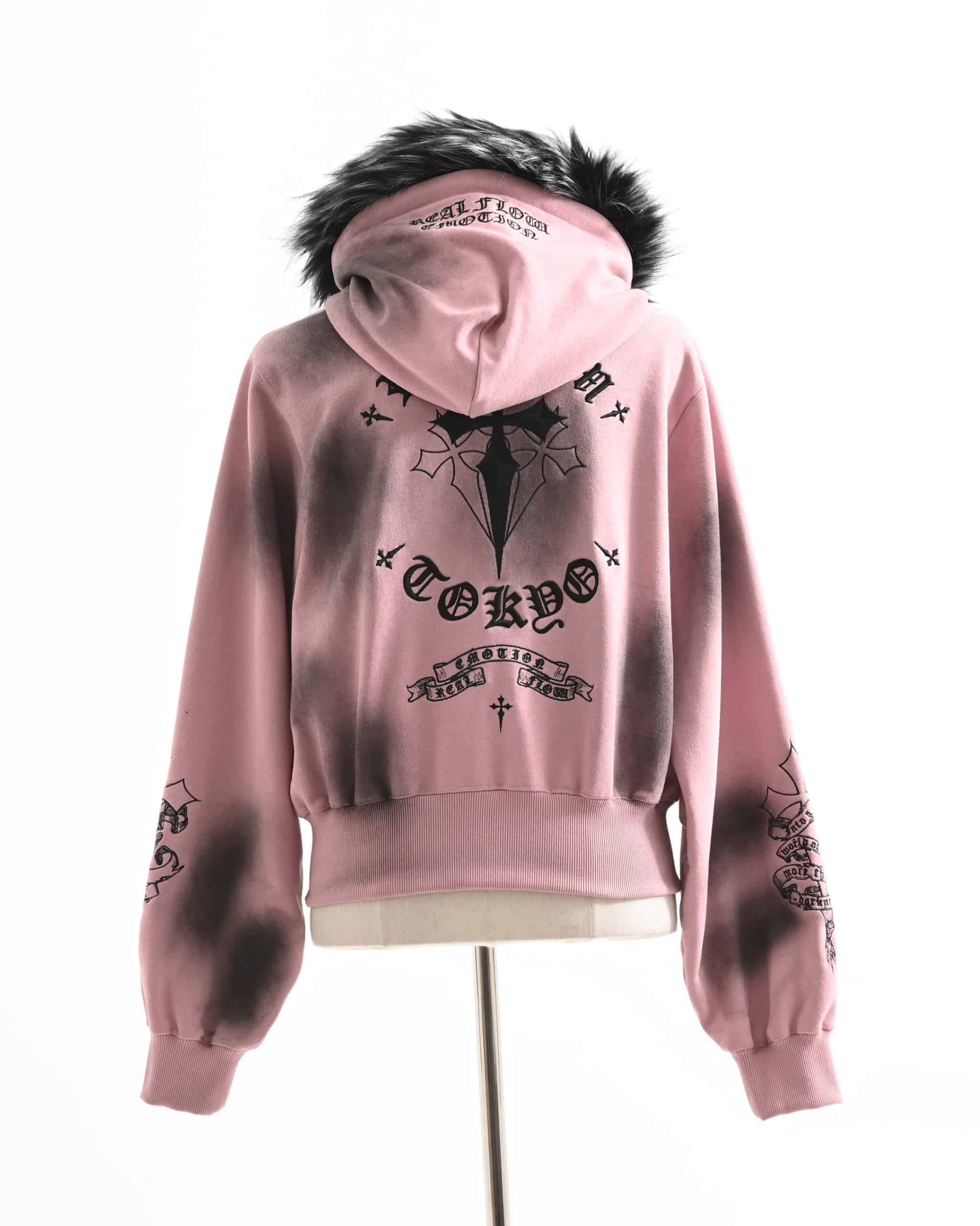 REFLEM【レフレム】ファー付きクロス刺繍クロップドジップパーカー/全3色
