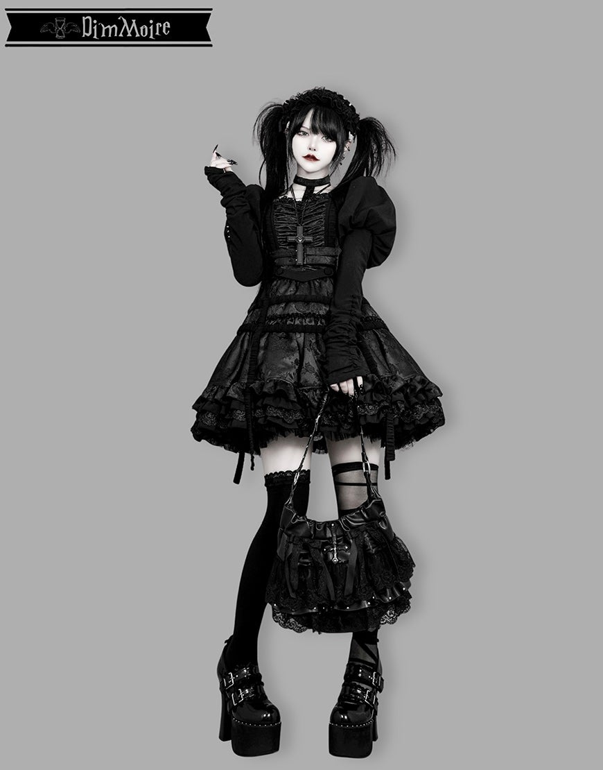 DimMoire ディムモアール 十字架 十字 フリル ブラウス DimMoire【ディムモアール】祈りの十字フリルバッグ/Black